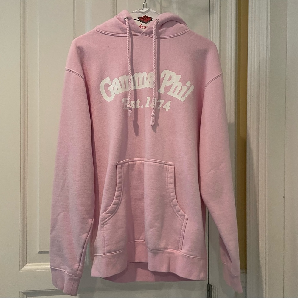 Gamma Phi Beta Pink Sweatshirt with Smiley Faces